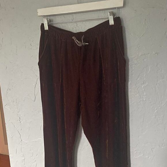 Brown Velvet Cozy Drawstring Cozy Flare Lounge Pants with Pockets sz XL - Picture 7 of 9